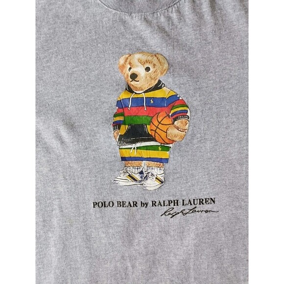 Polo Ralph Lauren T-Shirt Boys Size Small Gray Polo Bear Short Sleeve Vintage - Picture 2 of 6
